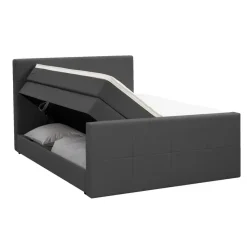 Boxspring met opbergruimte en voetbord Liv geblokt - antraciet - 180x200cm