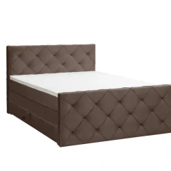 Boxspring met opbergruimte en voetbord Liv geruit - bruin - 180x200cm