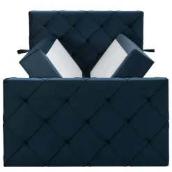 Boxspring met opbergruimte en voetbord Liv geruit - blauw - 120x200cm