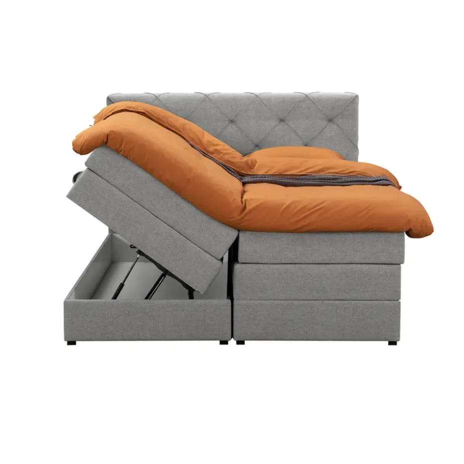 Boxspring met opbergruimte Liv geruit - lichtgrijs - 160x200 cm