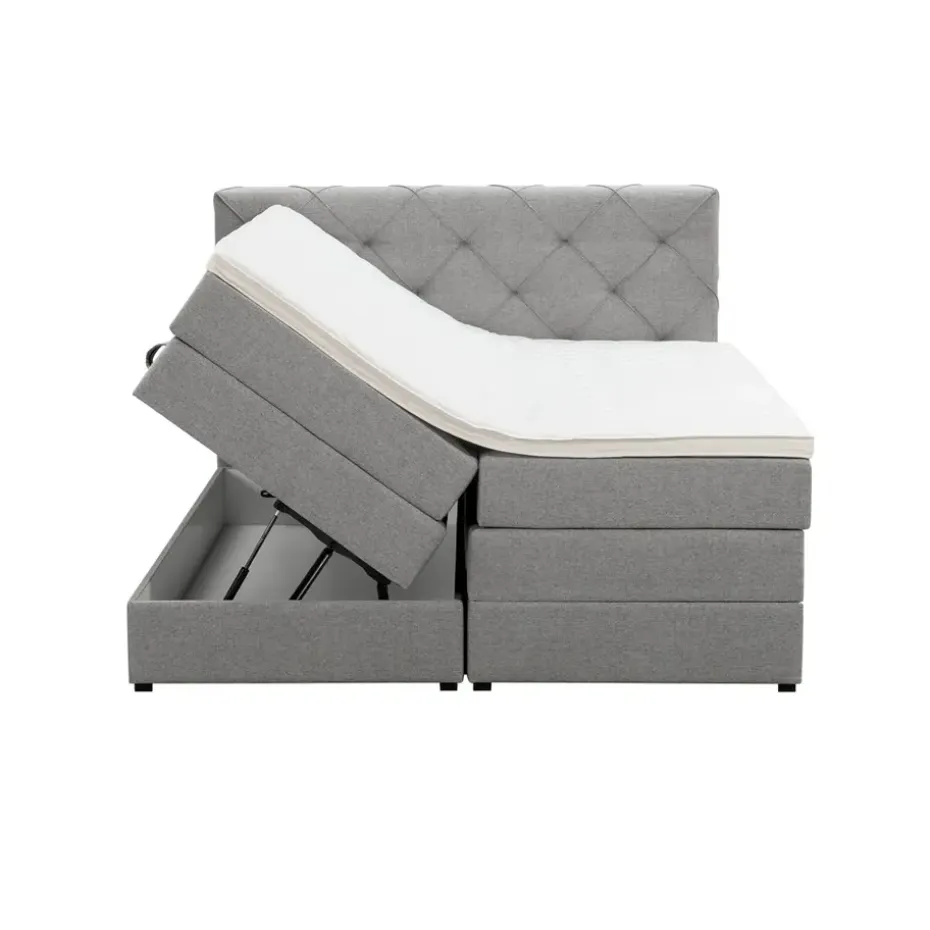 Boxspring met opbergruimte Liv geruit - lichtgrijs - 160x200 cm