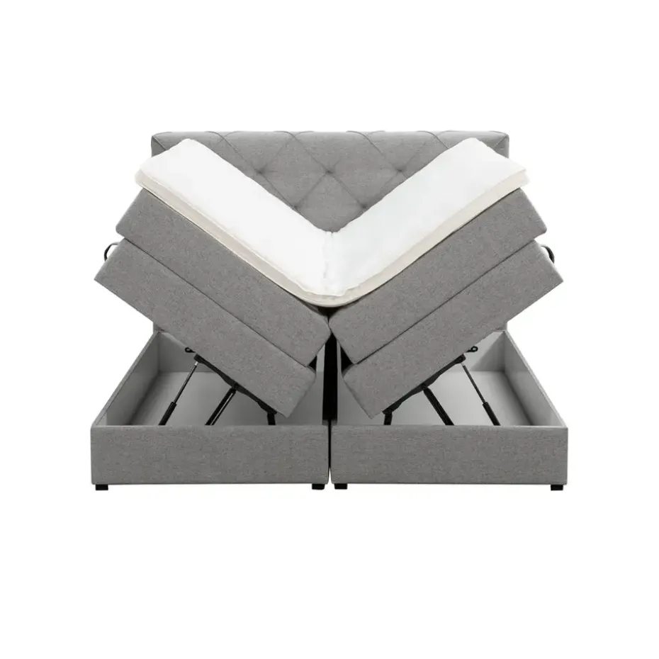 Boxspring met opbergruimte Liv geruit - lichtgrijs - 160x200 cm