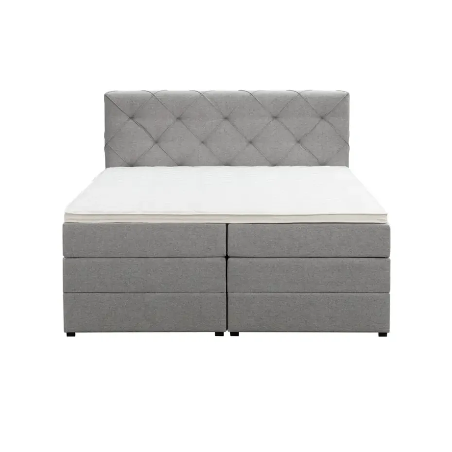 Boxspring met opbergruimte Liv geruit - lichtgrijs - 160x200 cm