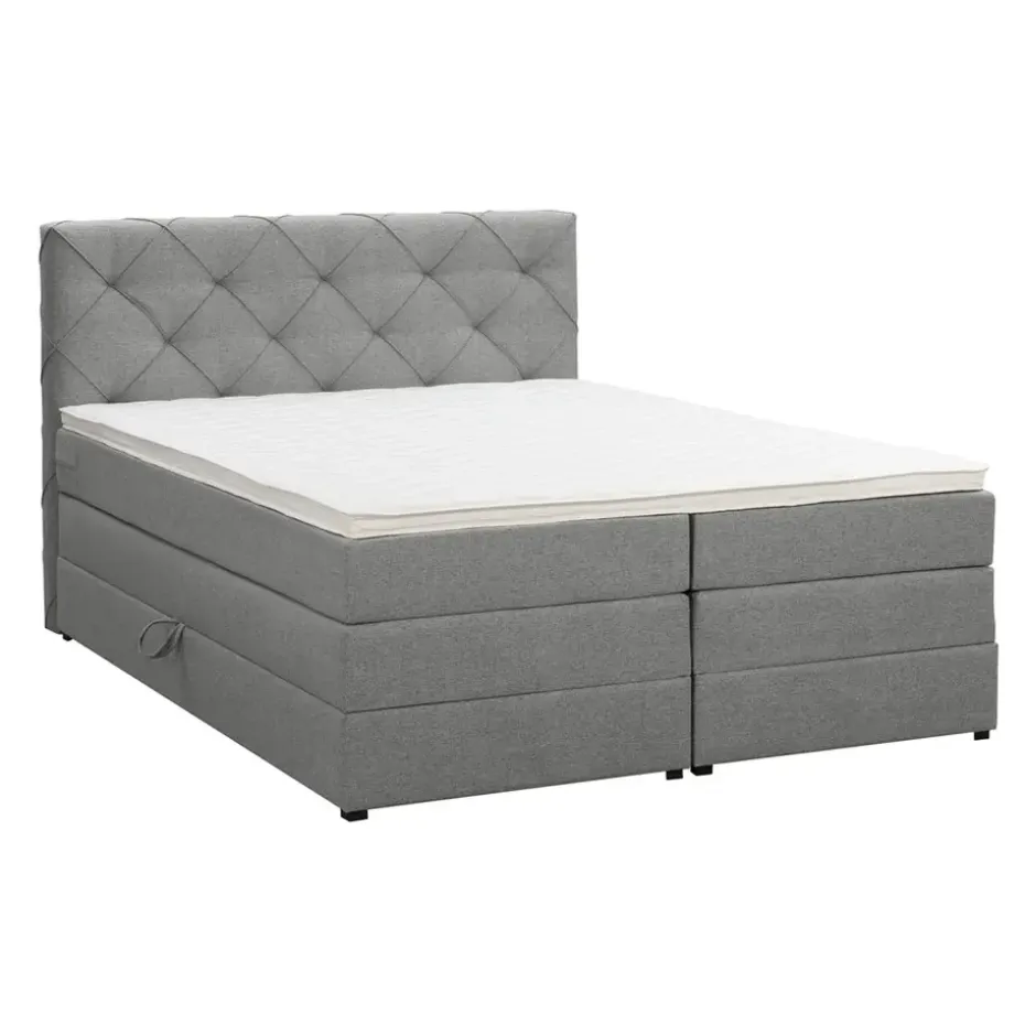 Boxspring met opbergruimte Liv geruit - lichtgrijs - 160x200 cm