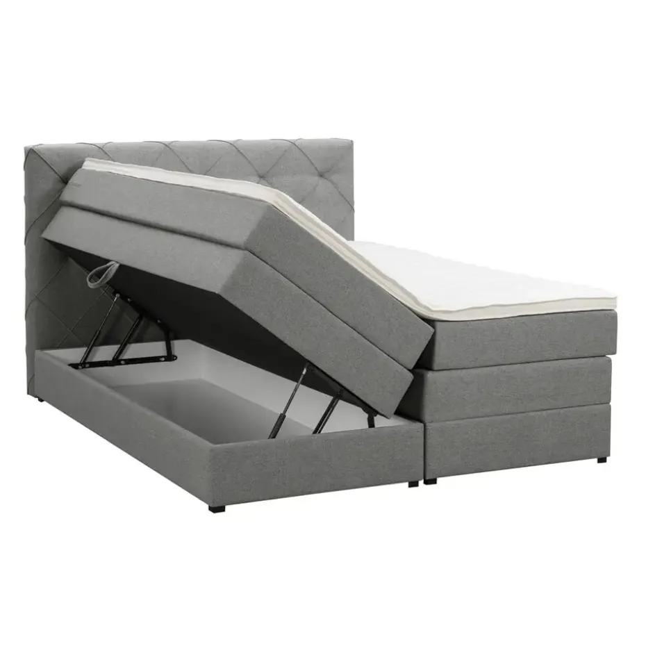 Boxspring met opbergruimte Liv geruit - lichtgrijs - 160x200 cm