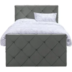 Boxspring met opbergruimte en voetbord Liv geruit - grijs - 120x200cm
