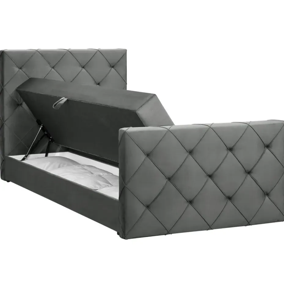 Boxspring met opbergruimte en voetbord Liv geruit - grijs - 120x200cm