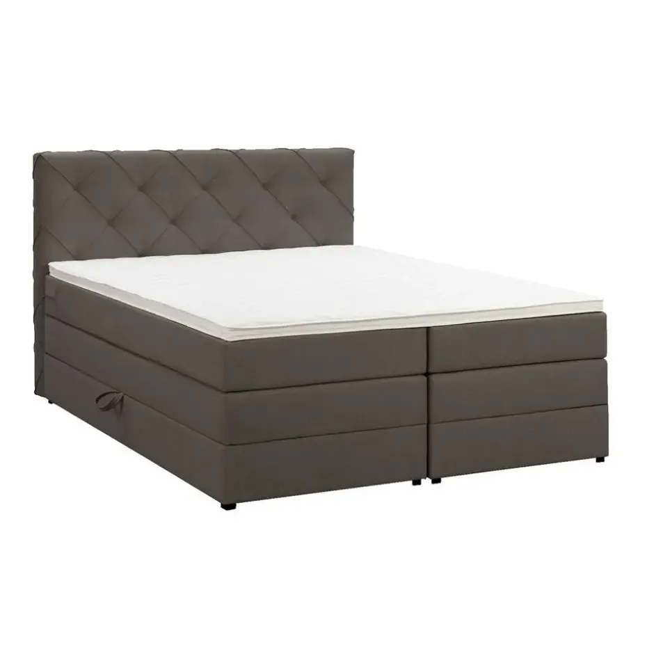 Boxspring met opbergruimte Liv geruit - donkerbruin - 180x200 cm