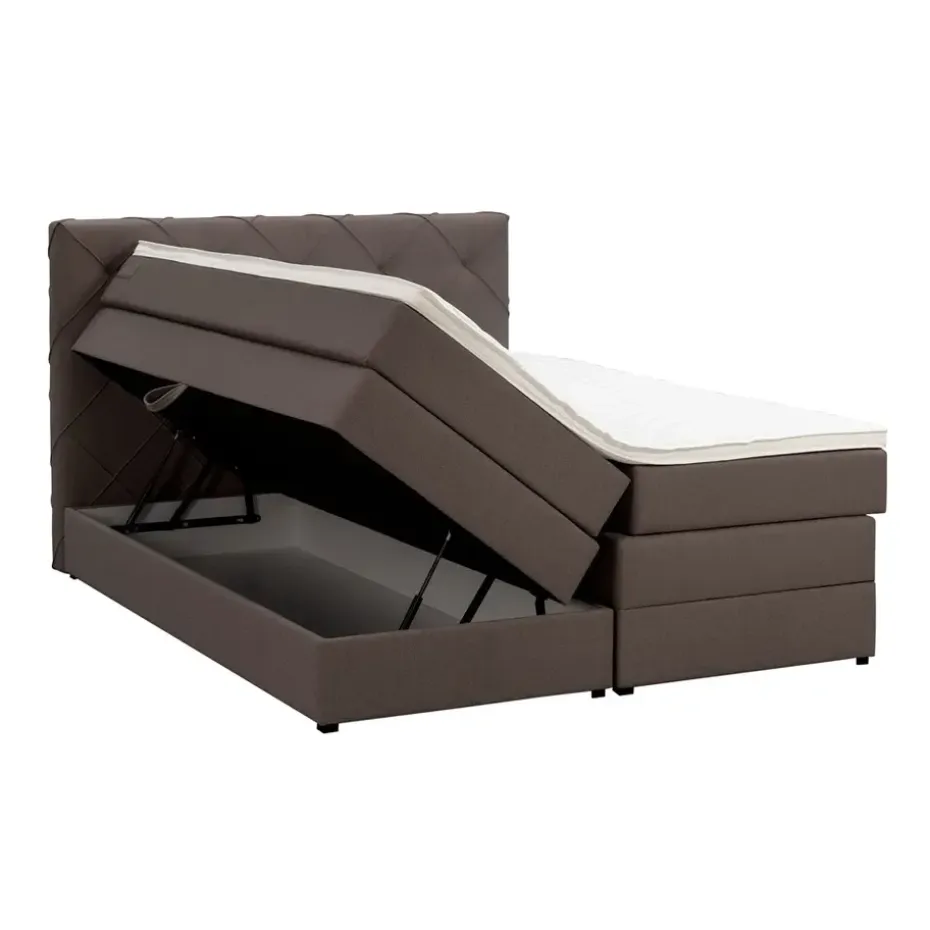 Boxspring met opbergruimte Liv geruit - donkerbruin - 180x200 cm