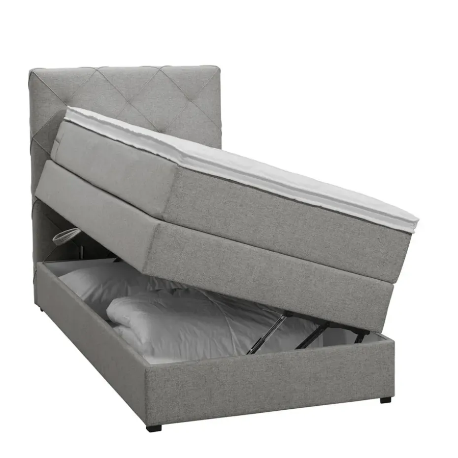 Boxspring met opbergruimte Liv geruit - lichtgrijs - 90x200 cm