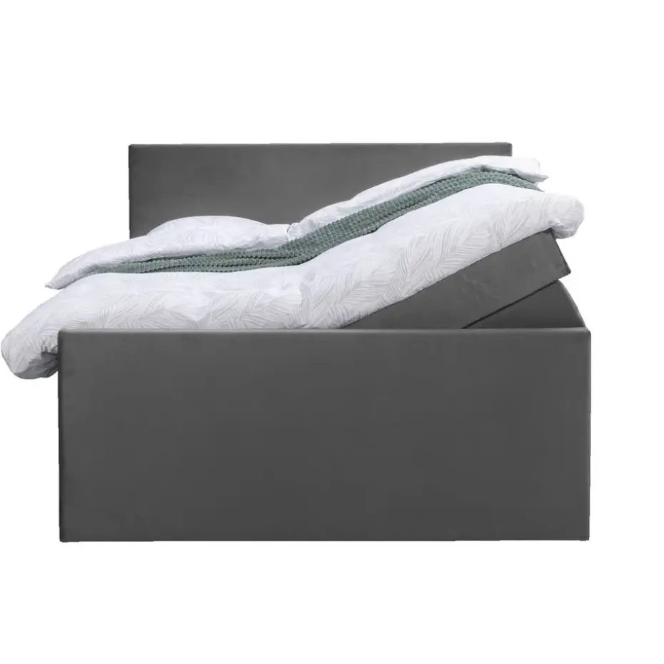 Boxspring met opbergruimte en voetbord Liv egaal - grijs - 140x200cm