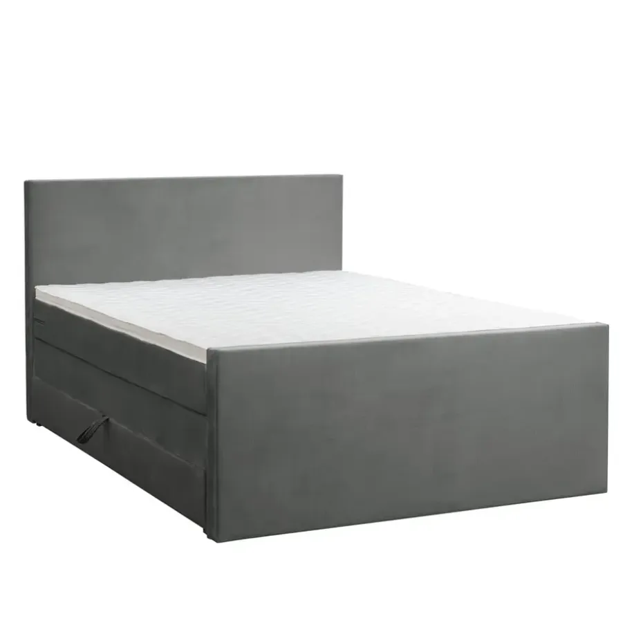 Boxspring met opbergruimte en voetbord Liv egaal - grijs - 140x200cm