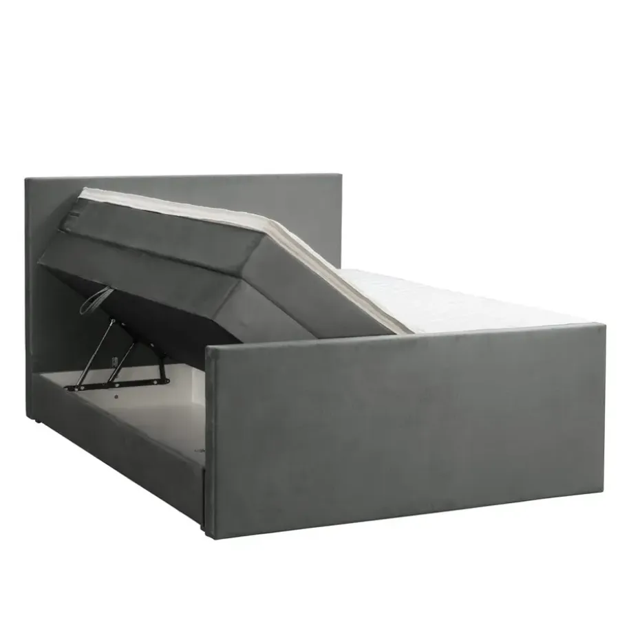 Boxspring met opbergruimte en voetbord Liv egaal - grijs - 140x200cm
