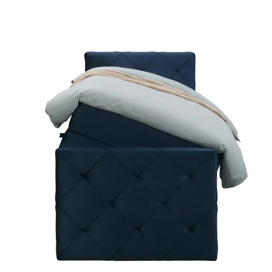 Boxspring met opbergruimte en voetbord Liv geruit - blauw - 90x200cm