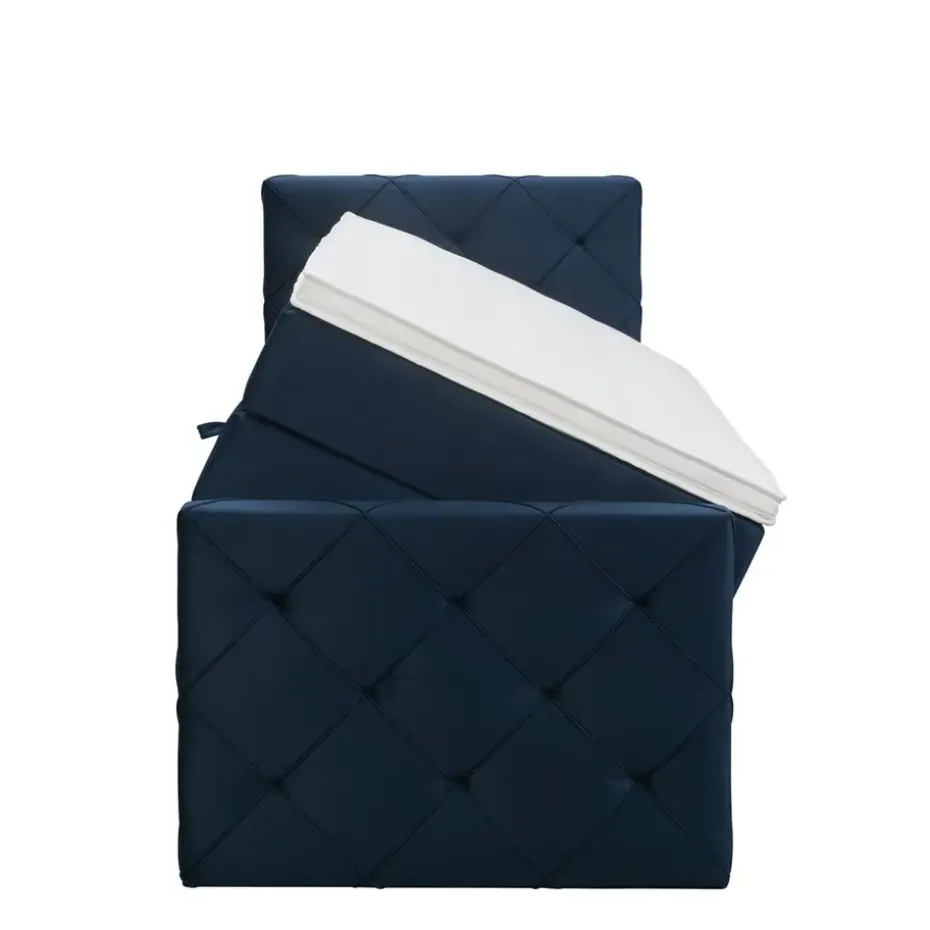 Boxspring met opbergruimte en voetbord Liv geruit - blauw - 90x200cm
