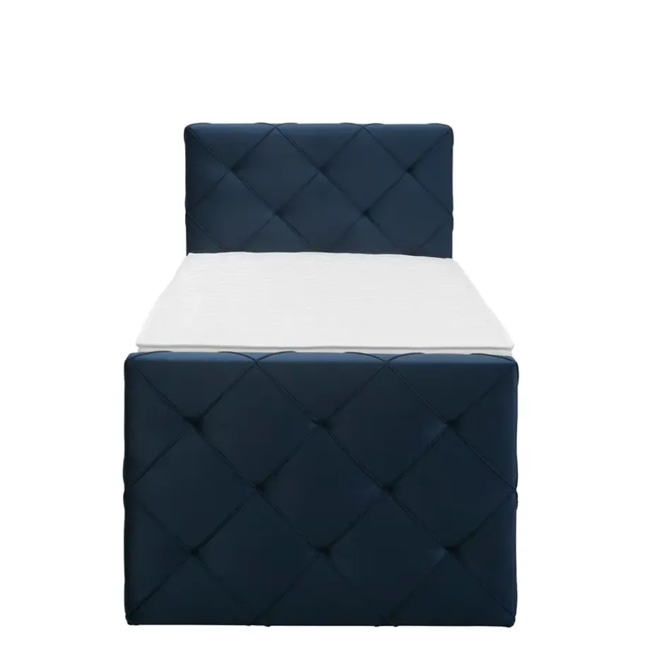 Boxspring met opbergruimte en voetbord Liv geruit - blauw - 90x200cm