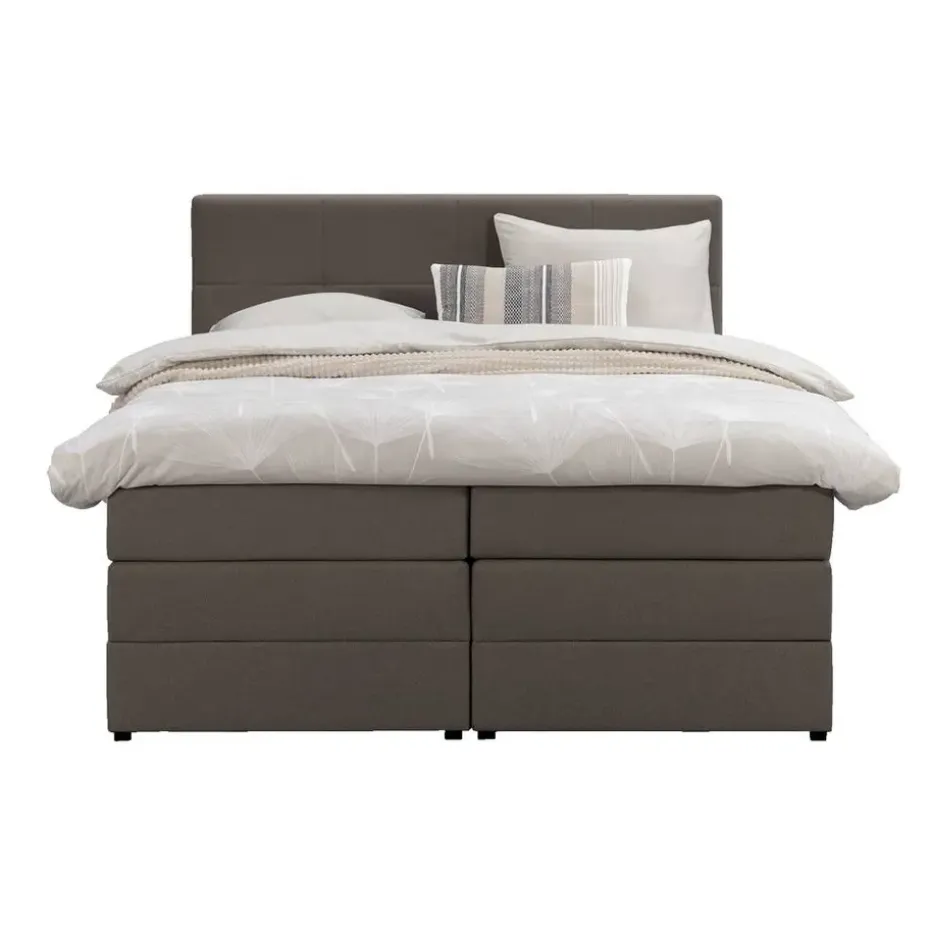 Boxspring met opbergruimte Liv geblokt - donkerbruin - 180x200 cm