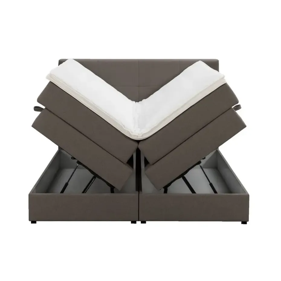 Boxspring met opbergruimte Liv geblokt - donkerbruin - 180x200 cm