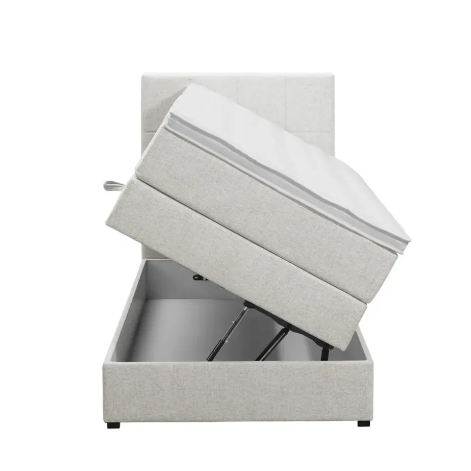 Boxspring met opbergruimte Liv geblokt - ecru - 90x200 cm