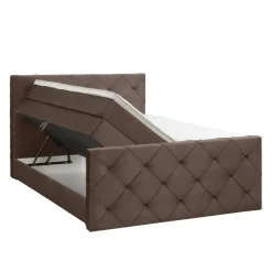Boxspring met opbergruimte en voetbord Liv geruit - bruin - 140x200cm