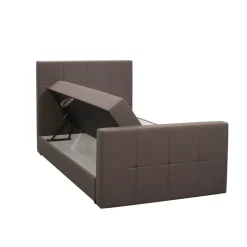 Boxspring met opbergruimte en voetbord Liv geblokt - donkerbruin - 120x200cm