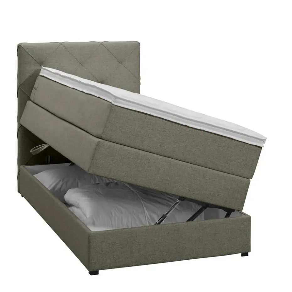 Boxspring met opbergruimte Liv geruit - groen - 90x200 cm