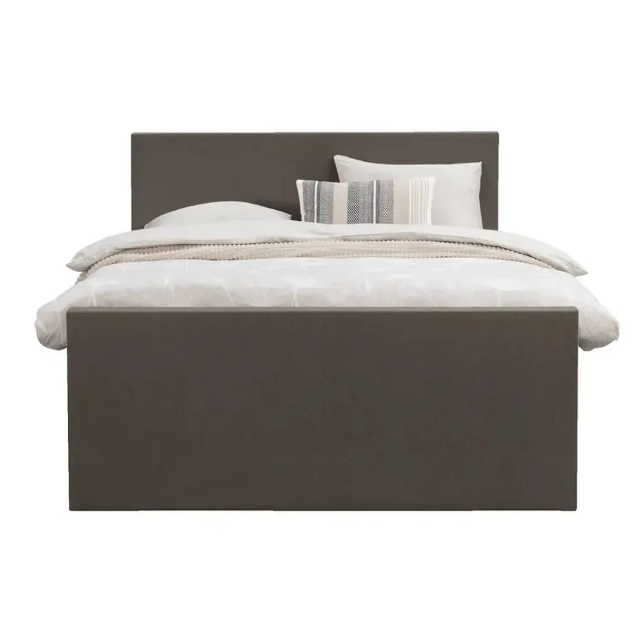 Boxspring met opbergruimte en voetbord Liv egaal - donkerbruin - 140x200cm