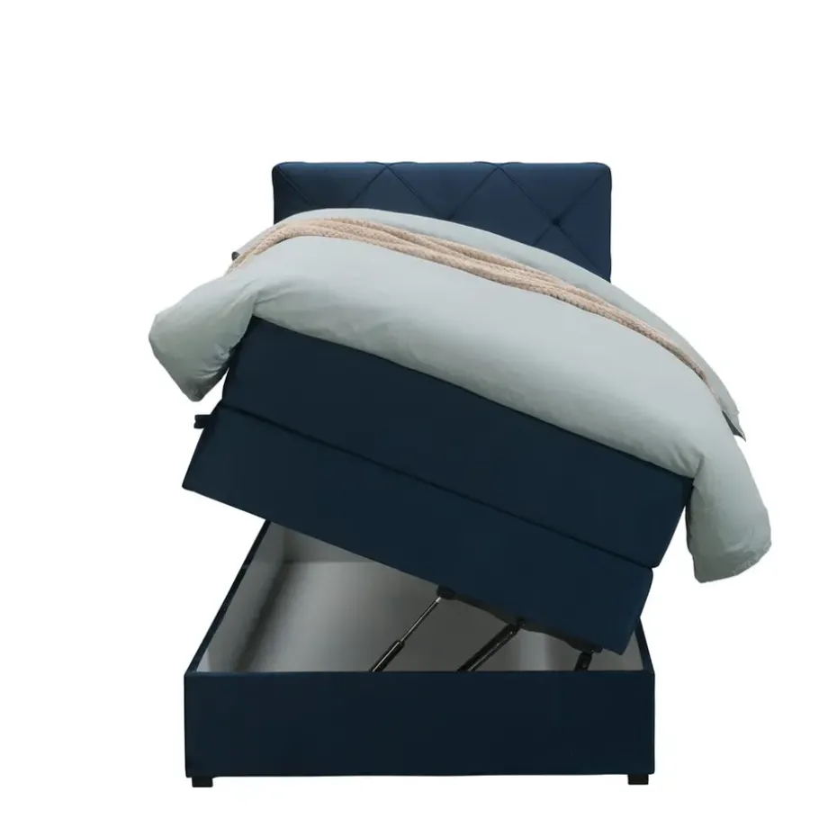 Boxspring met opbergruimte Liv geruit - blauw - 90x200 cm