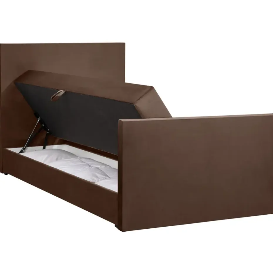 Boxspring met opbergruimte en voetbord Liv egaal - bruin - 120x200cm