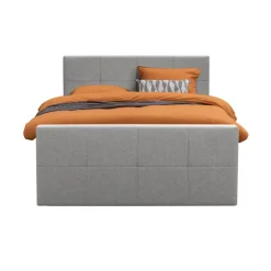 Boxspring met opbergruimte en voetbord Liv geblokt - lichtgrijs - 180x200cm