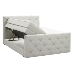 Boxspring met opbergruimte en voetbord Liv geruit - ecru - 180x200cm