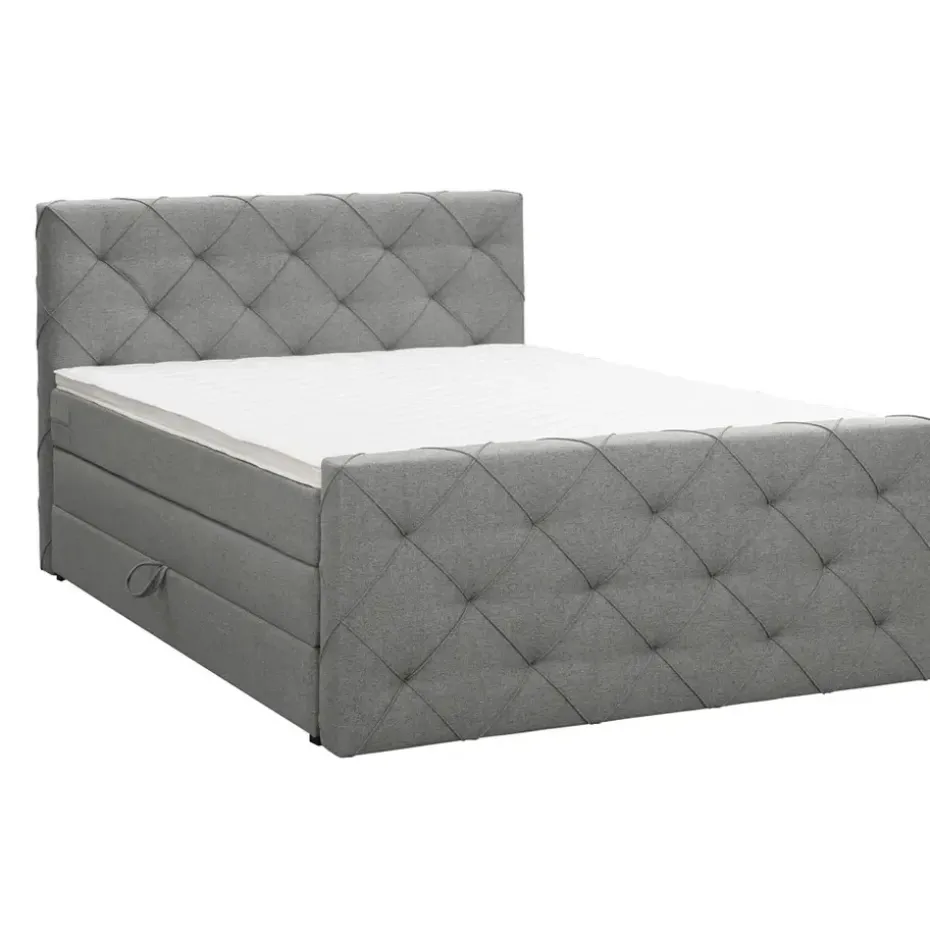 Boxspring met opbergruimte en voetbord Liv geruit - lichtgrijs - 140x200cm