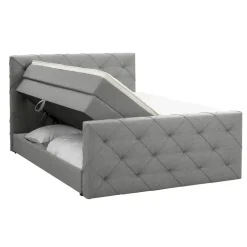 Boxspring met opbergruimte en voetbord Liv geruit - lichtgrijs - 140x200cm
