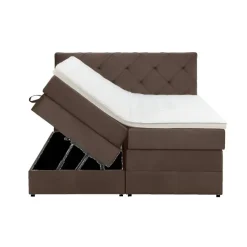 Boxspring met opbergruimte Liv geruit - bruin - 140x200 cm