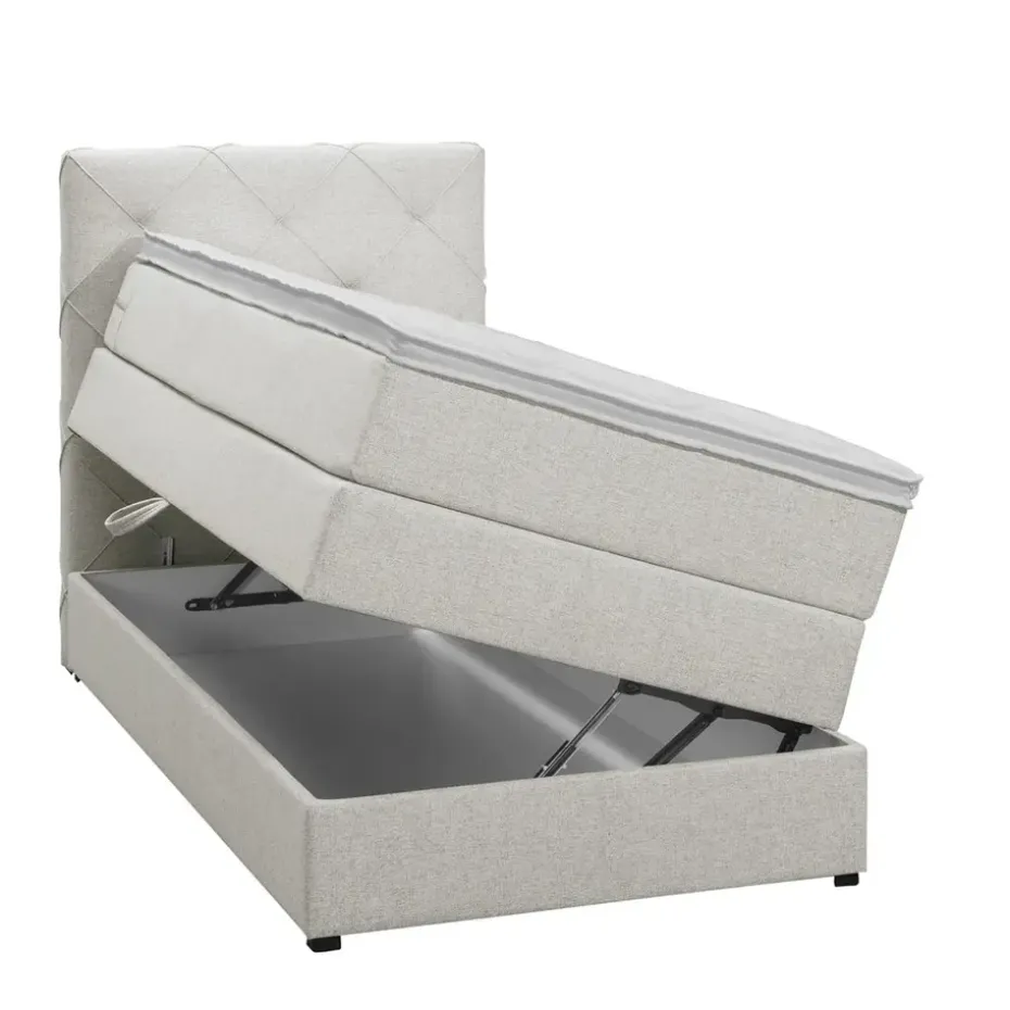 Boxspring met opbergruimte Liv geruit - ecru - 90x200 cm