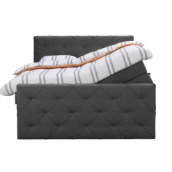 Boxspring met opbergruimte en voetbord Liv geruit - antraciet - 160x200cm