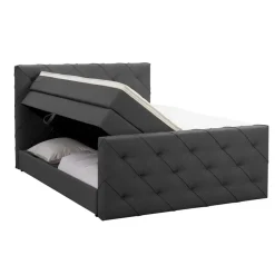 Boxspring met opbergruimte en voetbord Liv geruit - antraciet - 160x200cm