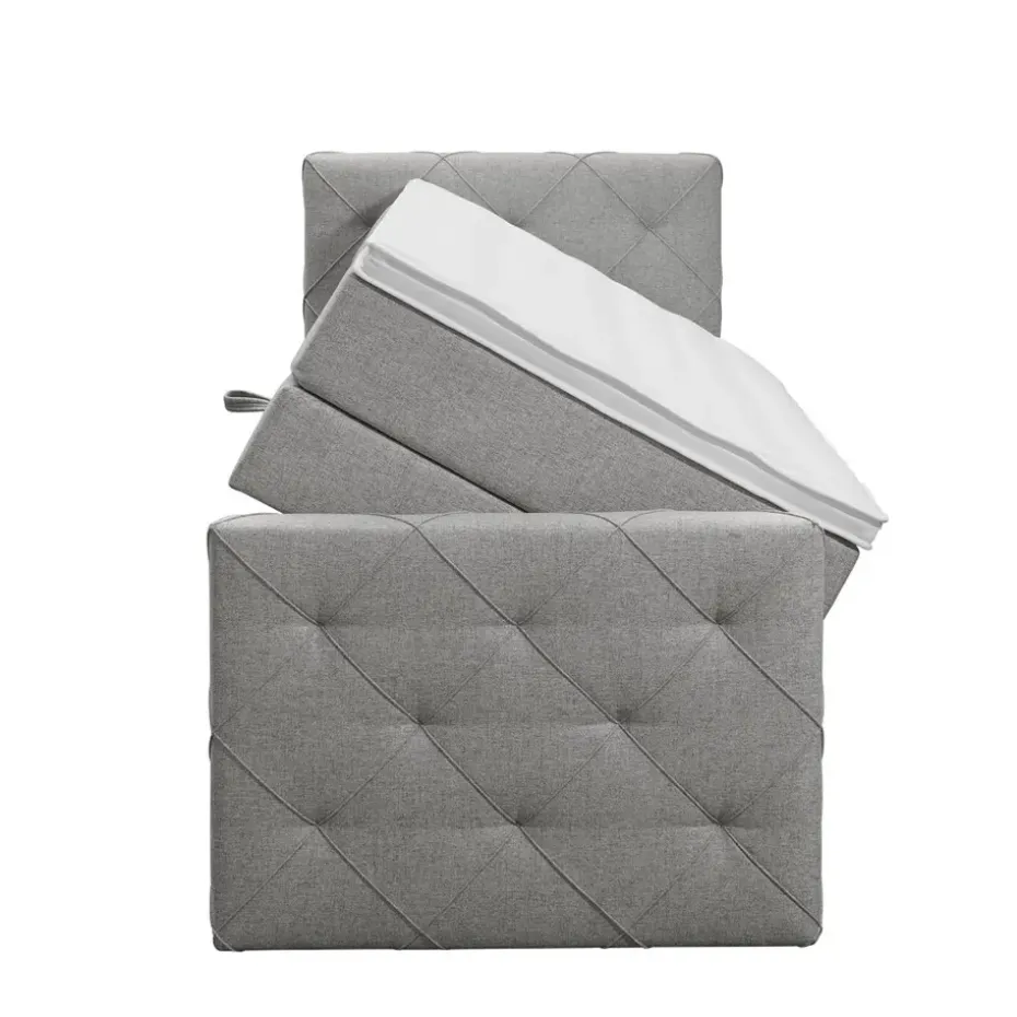 Boxspring met opbergruimte en voetbord Liv geruit - lichtgrijs - 90x200cm