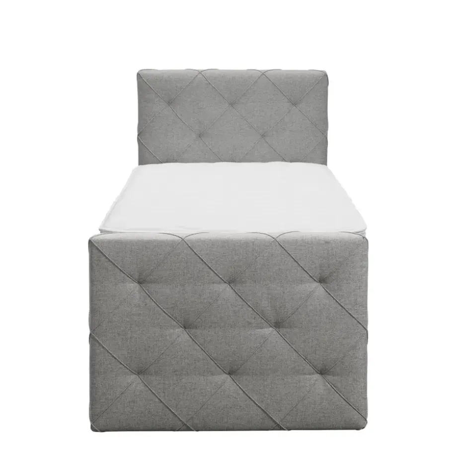 Boxspring met opbergruimte en voetbord Liv geruit - lichtgrijs - 90x200cm