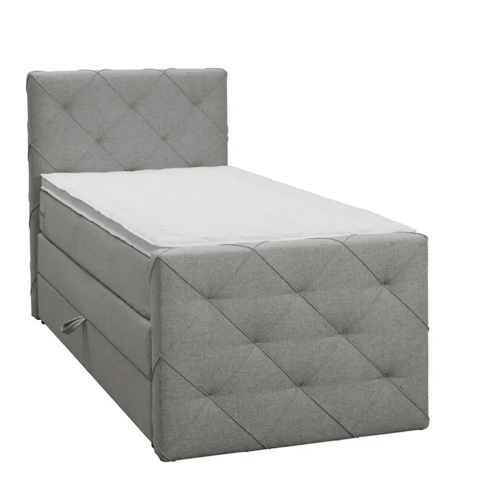 Boxspring met opbergruimte en voetbord Liv geruit - lichtgrijs - 90x200cm