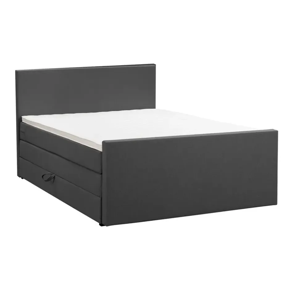 Boxspring met opbergruimte en voetbord Liv egaal - antraciet - 140x200cm