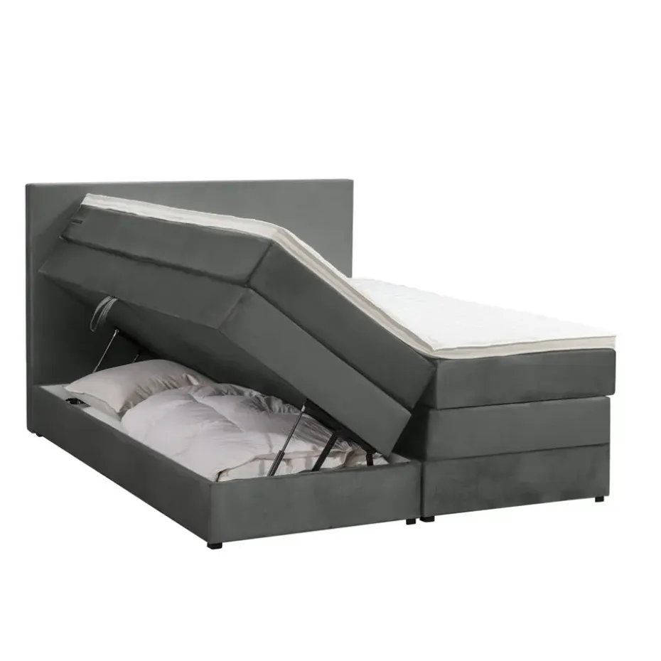 Boxspring met opbergruimte Liv egaal - grijs - 160x200 cm