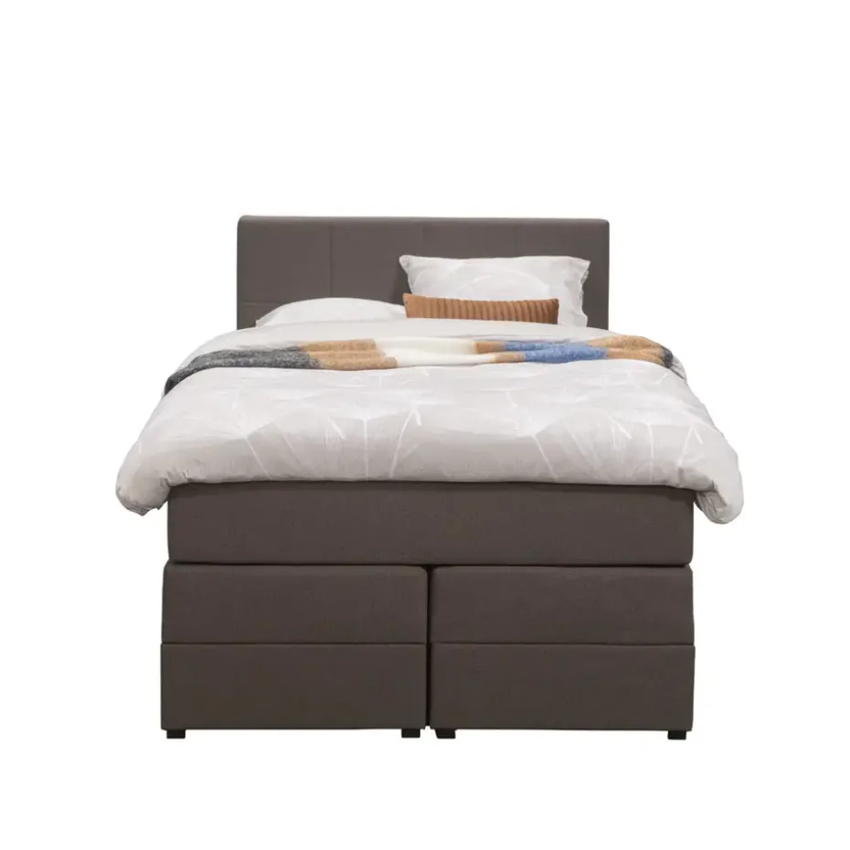 Boxspring met opbergruimte Liv geblokt - donkerbruin - 120x200 cm