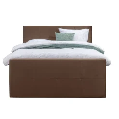 Boxspring met voetbord Liv geblokt - bruin - 160x200 cm - ronde poot
