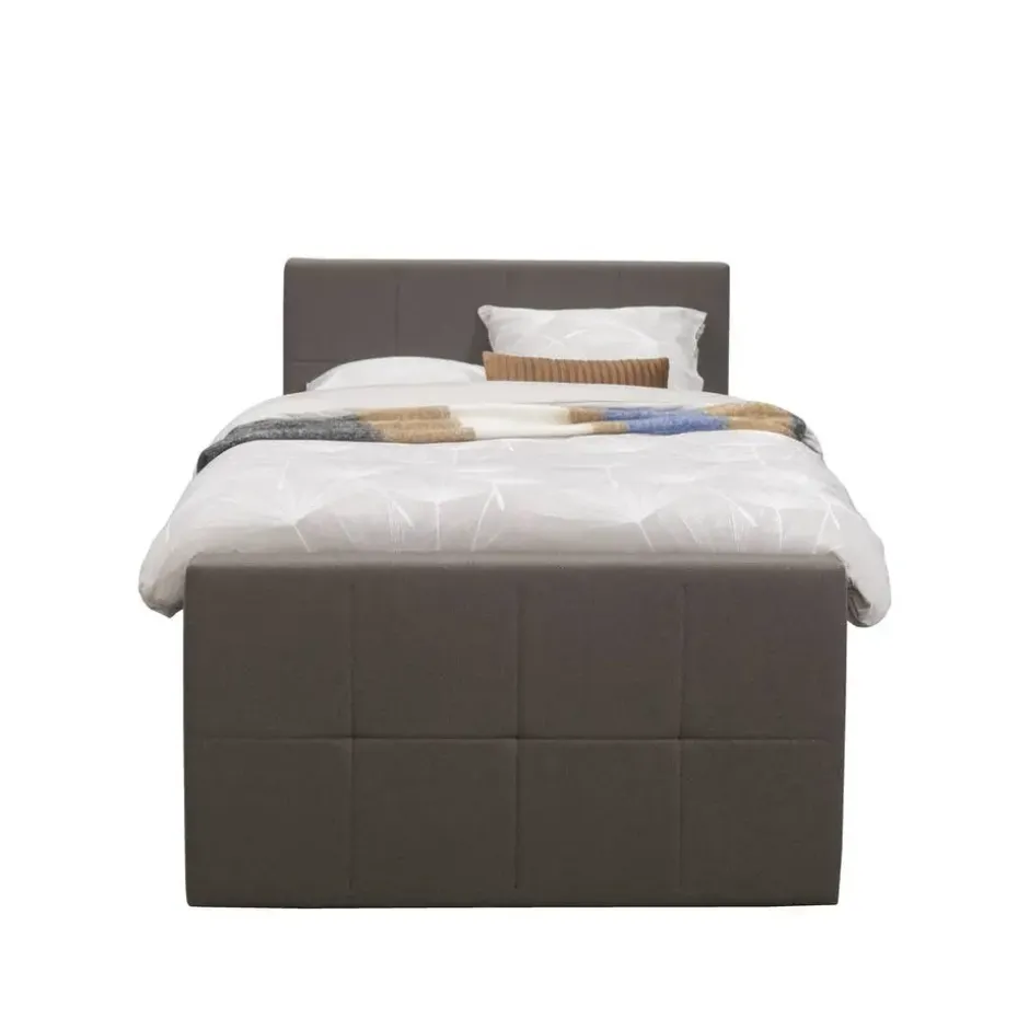 Boxspring met voetbord Liv geblokt - donkerbruin - 120x200 cm - slanke poot