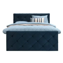 Boxspring met voetbord Liv geruit - blauw - 180x200 cm - vierkante poot