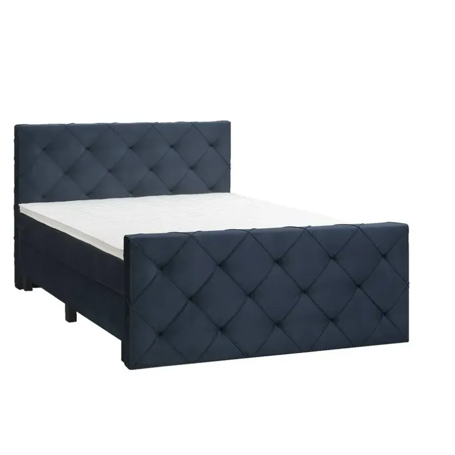 Boxspring met voetbord Liv geruit - blauw - 180x200 cm - vierkante poot