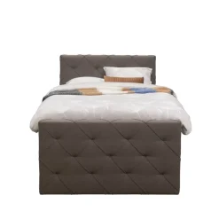 Boxspring met voetbord Liv geruit - donkerbruin - 120x200 cm - vierkante poot