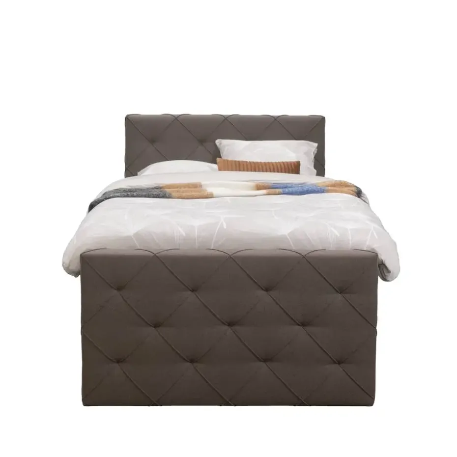 Boxspring met voetbord Liv geruit - donkerbruin - 120x200 cm - vierkante poot