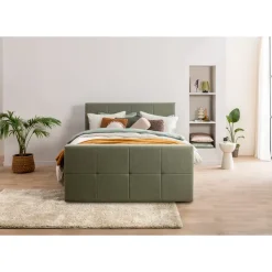 Boxspring met voetbord Liv geblokt - groen - 120x200 cm - ronde poot
